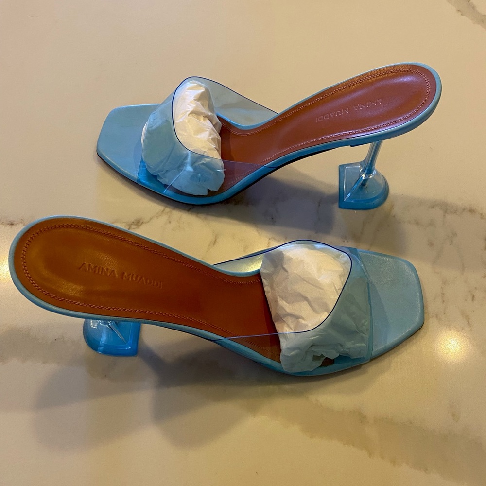 Amina Muaddi Lupita Glass Slide Sandals